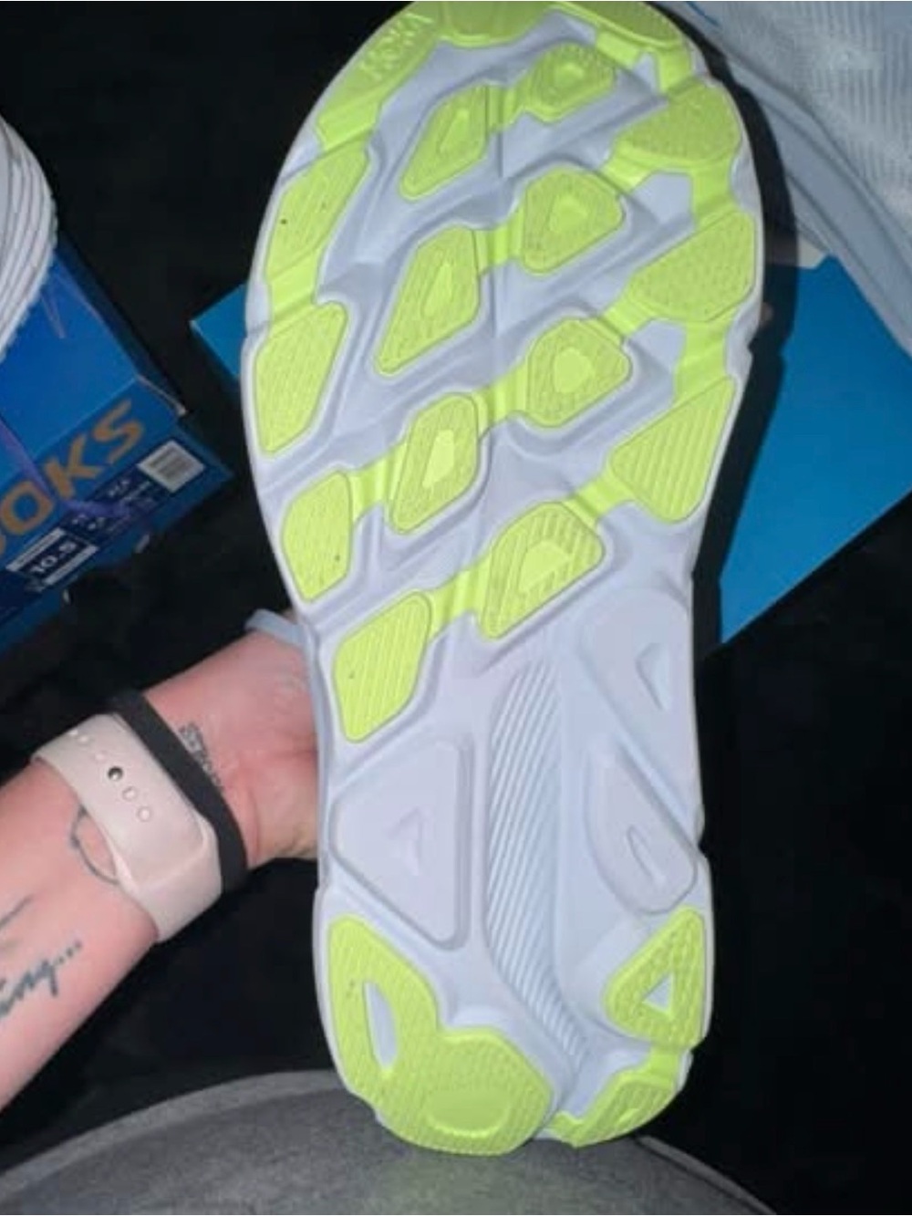 Hoka Clifton Women's Light Gray Running Shoes with Pastel Blue and Pink Accents - Picture 3 of 5